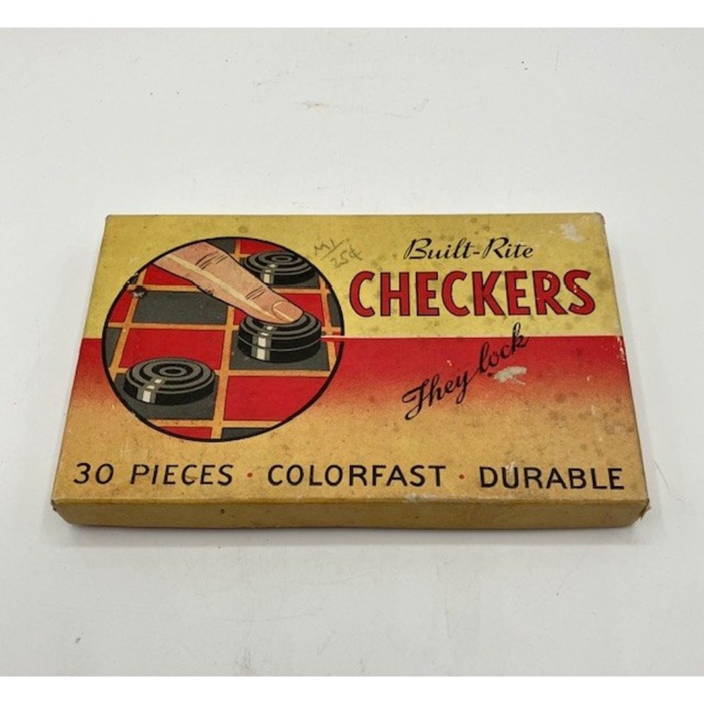 Vintage Built‎ Rite Wooden Checkers 30 Piece Durable Interlocking Black/ Tan #43